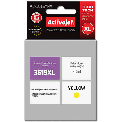 Cartus Imprimanta ACTIVEJET COMPATIBIL AB-3619YNX for Brother printer; Brother LC3619YXL replacement; Supreme; 20 ml; yellow