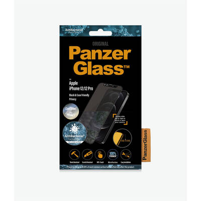 PanzerGlass Folie Apple iPhone 12/12 Pro Edge-to-Edge Privacy Camslider Anti-Bacterial