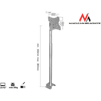 Suport TV / Monitor MACLEAN MC-504A S Adjustable Ceiling Bracket 23"-42" 30kg
