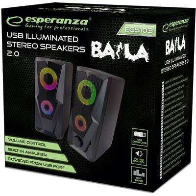 Boxe Esperanza EGS103 2.0 USB LED 6 W Black