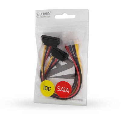 SAVIO Power cable MOLEX (F) 4 pin – 2x SATA 15 pin (F) angled AK-12