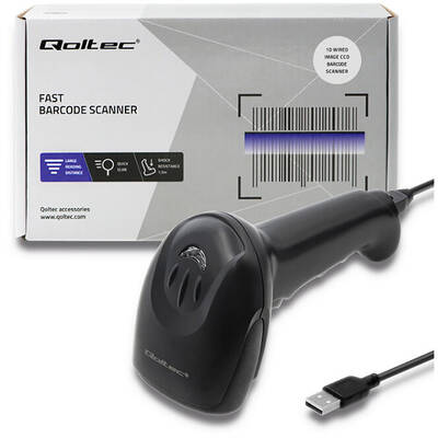Scanner cod de bare Qoltec 50866 Laser 1D | CCD | USB | Black