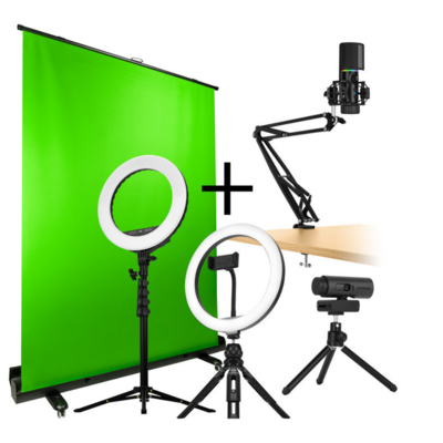 streamplify Streaming Complete-Bundle: Camera Web, Microfon, Light 10, Light 14, Green Screen