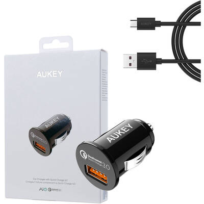 Aukey CC-T13 mobile device charger Auto Black 1xUSB Quick Charge 3.0 3A 18W