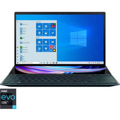 Ultrabook Asus 14'' ZenBook Duo 14 UX482EA, FHD, Procesor Intel Core i7-1165G7 (12M Cache, up to 4.70 GHz, with IPU), 16GB DDR4X, 1TB SSD, Intel Iris Xe, Win 10 Pro, Celestial Blue