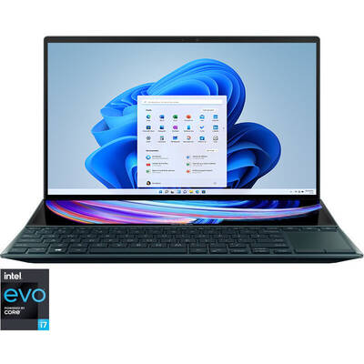 Ultrabook Asus 14'' ZenBook Duo 14 UX482EAR, FHD, Procesor Intel Core i7-1195G7 (12M Cache, up to 5.00 GHz), 16GB DDR4X, 1TB SSD, Intel Iris Xe, Win 11 Pro, Celestial Blue