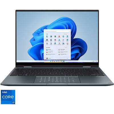 Ultrabook Asus 14'' Zenbook 14 Flip OLED UP5401EA, 2.8K 90Hz Touch, Procesor Intel Core i7-1165G7 (12M Cache, up to 4.70 GHz, with IPU), 16GB DDR4X, 1TB SSD, Intel Iris Xe, Win 11 Pro, Pine Grey