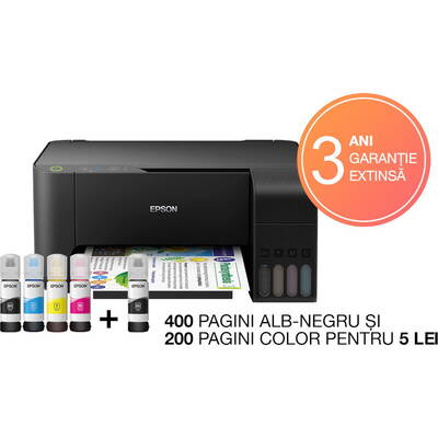 Imprimanta multifunctionala Epson L3110, InkJet CISS, Color, Format A4, Panou Gri