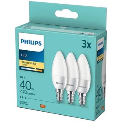 Pachet 3 becuri LED Philips B35, E14, 5W (40W)
