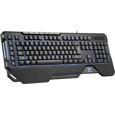 Tastatura Delux Gaming, cu fir, 104 taste, multimedia 7 taste, RGB backlight, palm rest, software, USB, Negru
