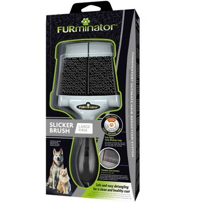 FURminator - Slicker Brush Large Firm - perie mare, cu două fețe, pentru descurcarea și încrețirea parului, tare