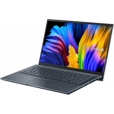 Ultrabook Asus 15.6'' ZenBook Pro 15 OLED UM5500QE, FHD Touch, Procesor AMD Ryzen 7 5800H (16M Cache, up to 4.4 GHz), 16GB DDR4X, 512GB SSD, GeForce RTX 3050 Ti, Win 11 Pro, Pine Grey