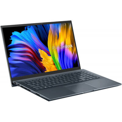 Ultrabook Asus 15.6'' ZenBook Pro 15 OLED UM5500QE, FHD Touch, Procesor AMD Ryzen 7 5800H (16M Cache, up to 4.4 GHz), 16GB DDR4X, 512GB SSD, GeForce RTX 3050 Ti, Win 11 Pro, Pine Grey