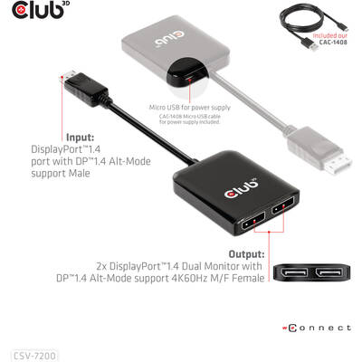 Adaptor CLUB 3D CLUB3D Multistream Transport (MST) DisplayPort™1.4 la DisplayPort™1.4 Monitor dublu 4K60Hz M/F