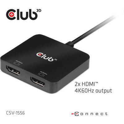 Adaptor CLUB 3D  USB tip C MST CLUB la HDMI dual 4K60Hz M/F