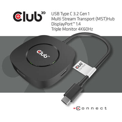 Adaptor CLUB 3D USB tip C 3.2 Gen 1 Multi Stream Transport (MST) Hub DisplayPort1.4 Triplu monitor