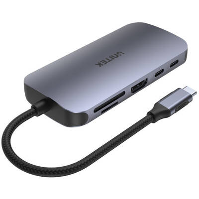 Hub USB UNITEK D1071A USB 2.0 Type-C 480 Mbit/s Argintiu