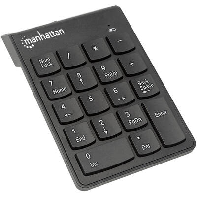 Tastatura numerică Manhattan, wireless (2,4 GHz), microreceptor USB-A, 18 taste de dimensiune completă, negru