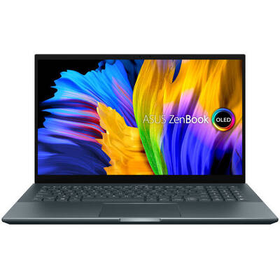 Ultrabook Asus 15.6'' ZenBook Pro 15 OLED UM5500QE, FHD Touch, Procesor AMD Ryzen 9 5900HX (16M Cache, up to 4.6 GHz), 16GB DDR4X, 1TB SSD, GeForce RTX 3050 Ti, Win 11 Home, Pine Grey
