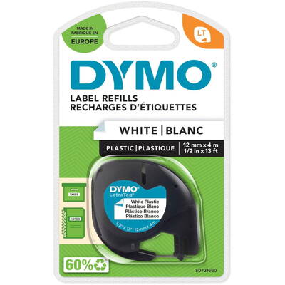 Letratag Plastic tape white 12mm x 4m 91221