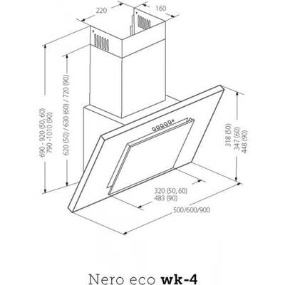 AKPO Hota WK-4 Nero Line 50 Eco, 50 cm, 59 dB, putere absorbtie 320 m3/h, Negru