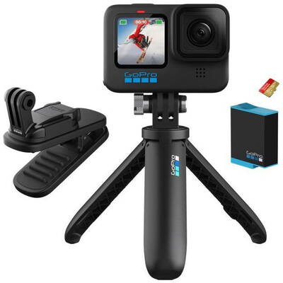 GoPro Camera video actiune HERO10 Black + Clip magnetic + Mini trepied + Baterie + Card microSD 32 GB