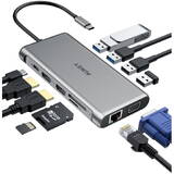 Hub de interfață AUKEY CB-C78 5000 Mbit/s Negru | Aluminiu | 12 în 1 | RJ45 Ethernet 10/100/1000Mbps | 2xUSB 3.1 | 2xUSB 2.0 | 2xHDMI 4k@30Hz | VGA | SD și microSD | USB-C