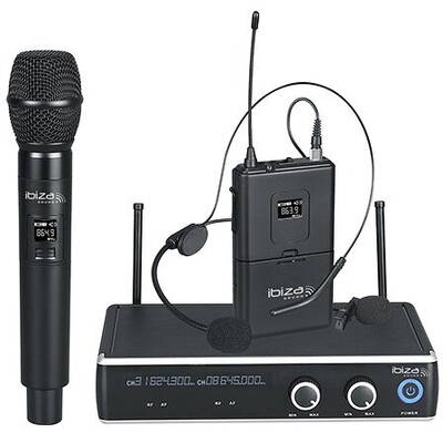 Microfon Ibiza Sound SET 2 MICROFOANE MANA SI CASCA WIRELESS UHF 863.9 / 864.9MHZ