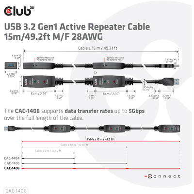 Cablu repetitor activ CLUB 3D CAC-1406 USB 3.2 Gen1 15m M/F 28AWG