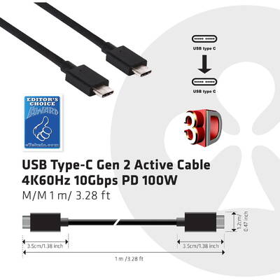 CLUB 3D USB Gen2 tip C Video 4K60Hz, date 10Gbps și 100W încărcare 1 metru M/F