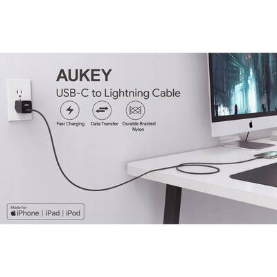 Aukey CB-CL02 Cablu USB Încărcare rapidă USB C-Lightning | 1,2 m | Negru