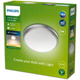 Plafoniera LED iluminat exterior Philips Doris, 6W, 600 lm, temperatua lumina calda (2700K), IP54, 22 cm, Nichel