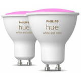 Pachet 2 becuri LED RGB inteligente Philips Hue, Bluetooth, Zigbee, GU10, 5W (35W), 350 lm, lumina ambianta alba si color
