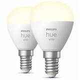 Pachet 2 becuri LED inteligente Philips Hue P45, Bluetooth, Zigbee, lustra, E14, 5.7W, 470 lm, lumina alba calda (2700K)
