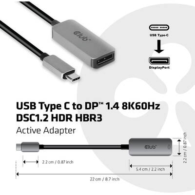 Adaptor CLUB 3D CLUB3D USB tip C la DisplayPort 1.4 8K60Hz HBR3