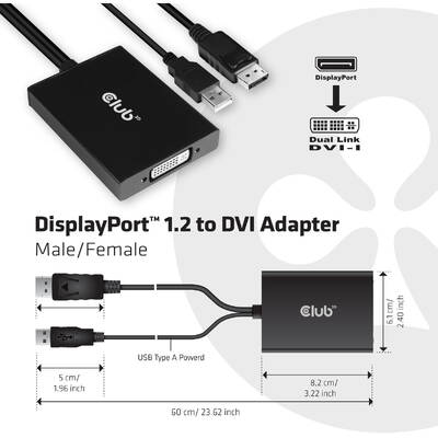 Adaptor CLUB 3D CLUB3D DisplayPort la Dual Link DVI-D HDCP versiunea ON Adaptor activ M/F