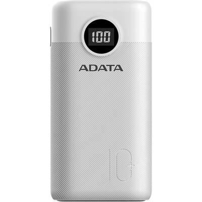 ADATA Baterie externa P10000QCD, 10000 mAh, 2x USB, 1x USB-C, 3A, Quick Charge 3.0, White