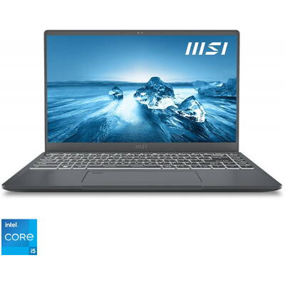Laptop MSI 14'' Prestige 14 A12SC, FHD, Procesor Intel Core i5-1240P (12M Cache, up to 4.40 GHz), 8GB DDR4, 512GB SSD, GeForce GTX 1650 4GB, No OS, Grey