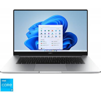 Ultrabook Huawei 15.6'' MateBook D 15, FHD IPS, Procesor Intel Core i3-1115G4 (6M Cache, up to 4.10 GHz), 8GB DDR4, 256GB SSD, GMA UHD, Win 11 Home, Silver