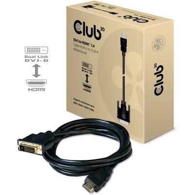 CLUB 3D Cablu CLUB3D DVI la HDMI 1.4 M/M 2m/6.56ft Bidirecțional