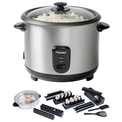 Bestron Rice cooker ARC100AS (stainless steel / black, incl. 10-piece sushi maker set)