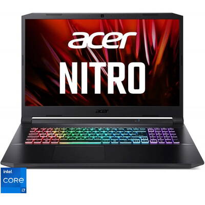Laptop Acer Gaming 17.3'' Nitro 5 AN517-54, QHD IPS 165Hz, Procesor Intel Core i7-11800H (24M Cache, up to 4.60 GHz), 16GB DDR4, 512B SSD, GeForce RTX 3060 6GB, Win 11 Home, Shale Black