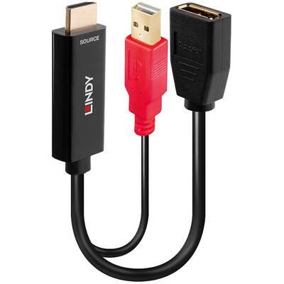 Adaptor Lindy 1x HDMI 2.0 Male + 1x USB Male - 1x DisplayPort 1.2 Female, negru-rosu
