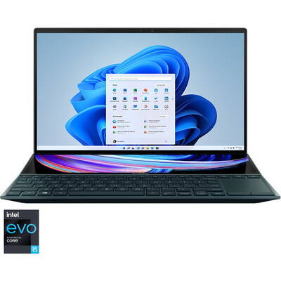 Ultrabook Asus 14'' ZenBook Duo 14 UX482EAR, FHD, Procesor Intel Core i5-1155G7 (8M Cache, up to 4.50 GHz), 16GB DDR4X, 512GB SSD + 32GB Intel Optane, Intel Iris Xe, Win 11 Pro, Celestial Blue