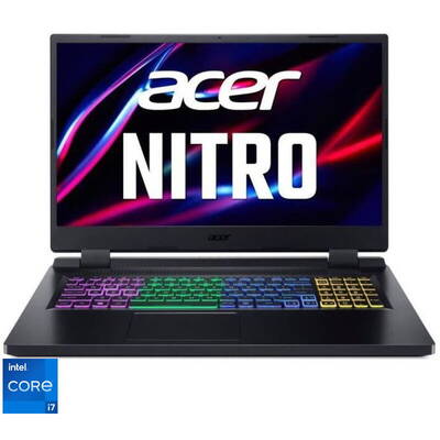 Laptop Acer Gaming 17.3'' Nitro 5 AN517-55, QHD IPS 165Hz, Procesor Intel Core i7-12700H (24M Cache, up to 4.70 GHz), 16GB DDR4, 1TB SSD, GeForce RTX 3070 Ti 8GB, No OS, Obsidian Black