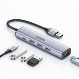 USB 3.0 - 3 x USB / Ethernet RJ-45 / USB Type C PD Gray