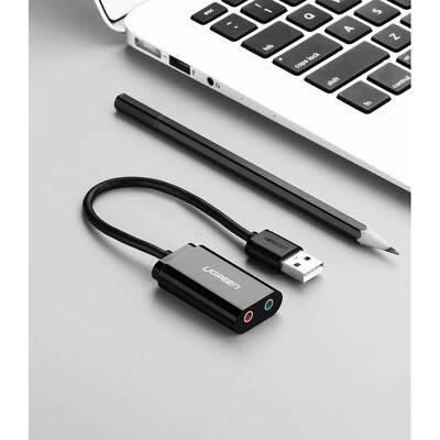 Placa de Sunet UGREEN externa USB - mini mufa de 3,5 mm 15 cm negru