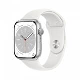 Smartwatch Apple Watch S8, 45mm Aluminium Silver cu White Sport Band Regular + GPS