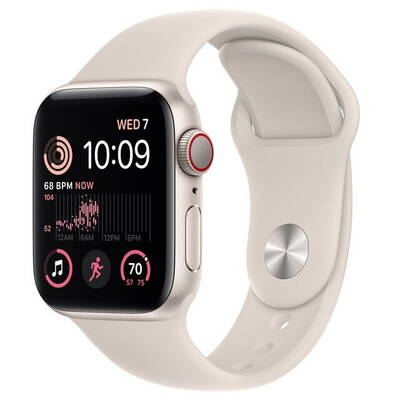 Smartwatch Apple Watch SE2, 40mm Aluminium Starlight cu Starlight Sport Band Regular, GPS + Cellular