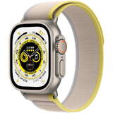 Watch Ultra, 49mm Titanium cu Yellow/Beige Trail Loop S/M, GPS + Cellular